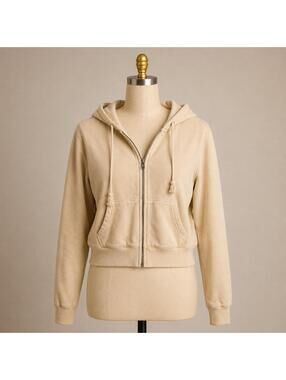 Brandy Melville John Galt Cream Cropped Zip Hoodie Y2K Cozy Basic